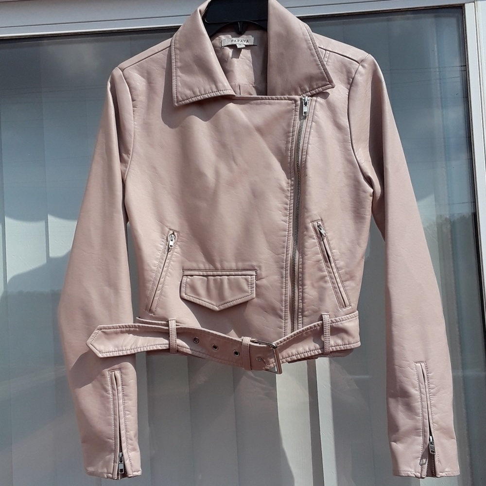 Papaya faux leather bikers Jacket.